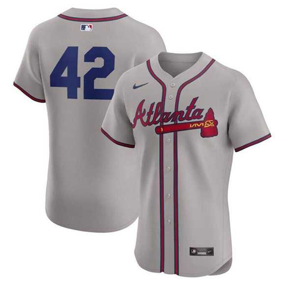 Men%27s Atlanta Braves #42 Jackie Robinson Gray Flex Base Stitched Jersey Dzhi->customized nhl jersey->Custom Jersey